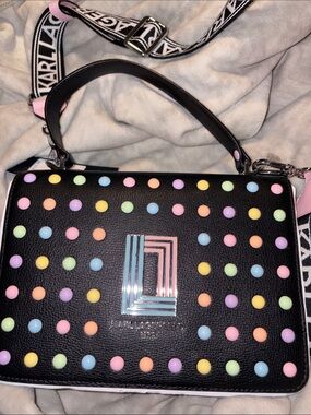 Karl Lagerfeld Black Satchel with Pastel Studs
